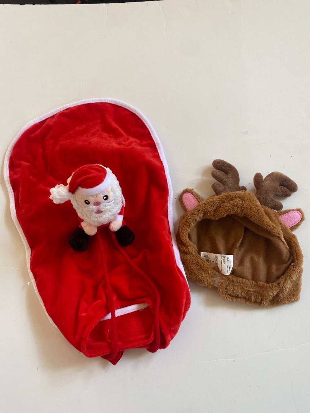 Santa Claus Rider Pet dog costume with reindeer cap, NWOT, dog size Large.